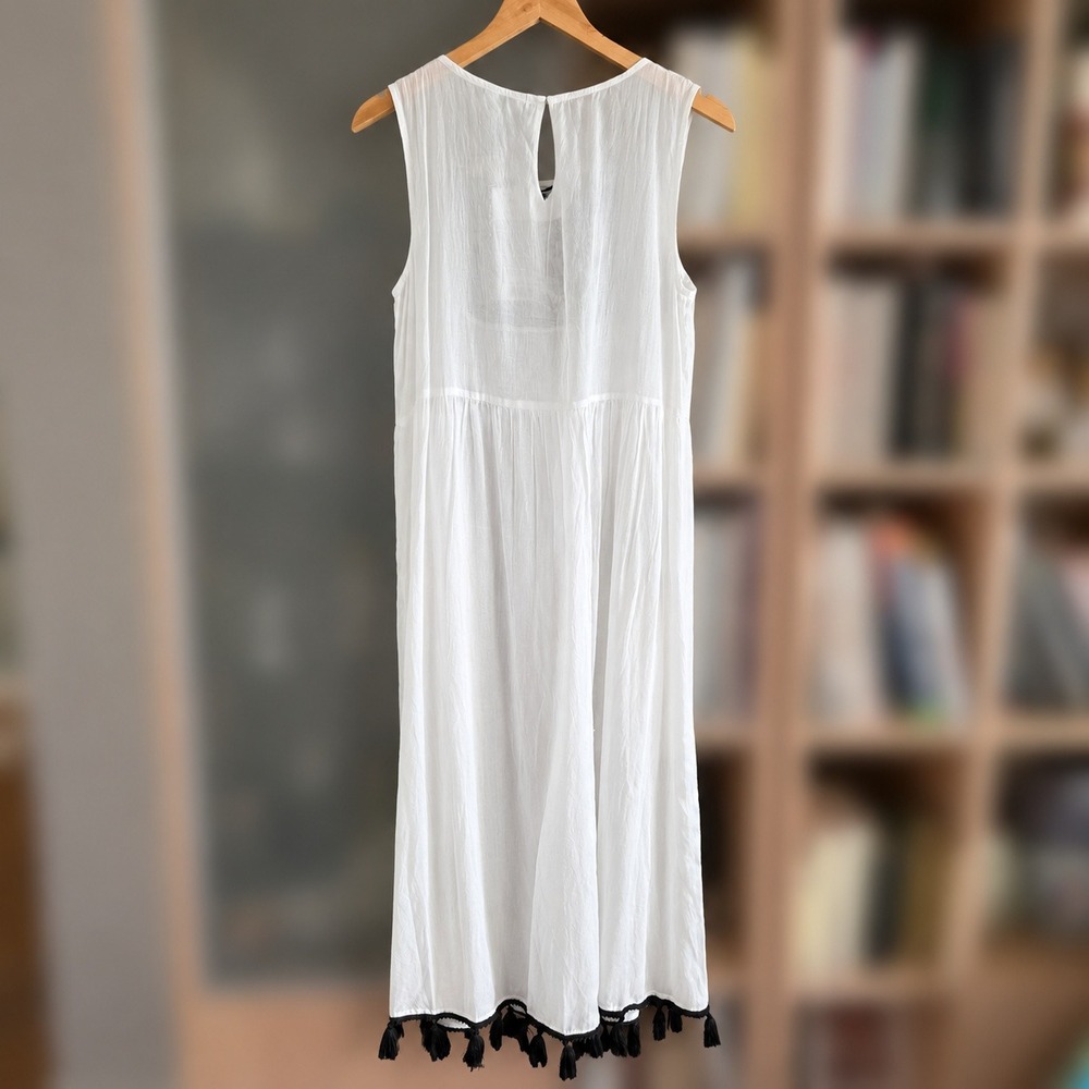 Sorbetto Sheer White Vestito Ornella Embroidered Tassel Midi Dress L/XL NEW - Picture 3 of 13